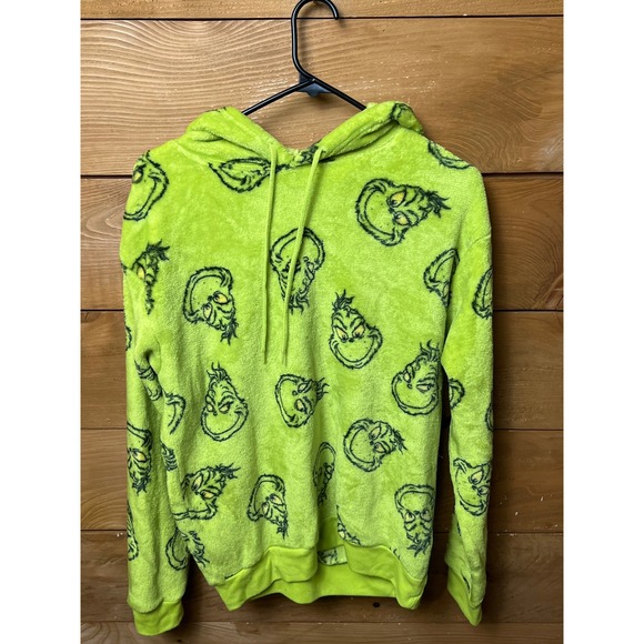 The Grinch Tops - The Grinch All Over Print Fuzzy Fleece Hoodie Sweatshirt Sm Christmas Funny Cozy